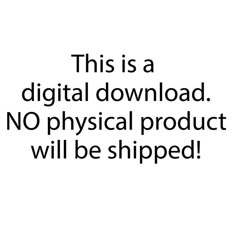 Op de afbeelding: Witte achtergrond met zwarte tekst met de tekst "Dit is een digitale download. ER wordt GEEN fysiek product verzonden!"