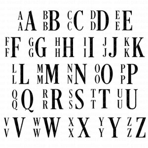 Puede incluir: Tabla del alfabeto en blanco y negro con letras may&uacute;sculas y min&uacute;sculas de la A a la Z. Las letras en fuente serif se muestran en pares, una encima de la otra.