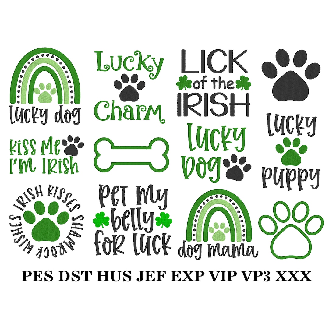 Lucky Dog Embroidery Designs, MACHINE EMBROIDERY, 12 Designs, St