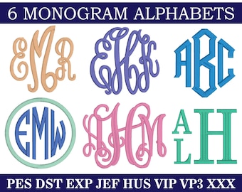 6 Satin Stitch Monogram Embroidery Bundle, Alphabet Designs, PES + 7 formats, Machine Embroidery Letters (Does NOT come in BX format!)
