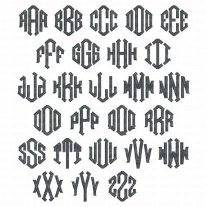 Op de afbeelding: Een verzameling donkergrijze monogramletters, elk binnen een zeshoekig frame. De letters, van A tot Z, worden weergegeven in een klassiek, gotisch lettertype. De afbeelding is een digitaal ontwerp, geschikt voor knutselprojecten.