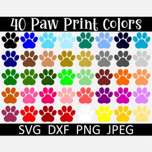 Paw Print SVG/PNG Bundle, 40 Paw Print Clipart Colors, Digital Download, Cut Files, Sublimation PNG, 40 Designs