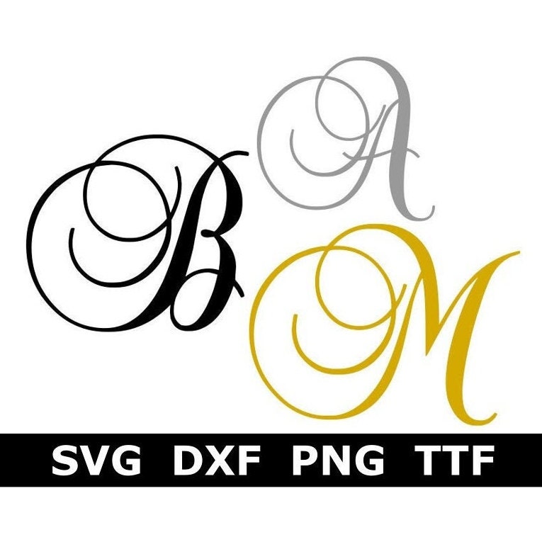 Monogram SVG TTF Alphabet Fancy Script Monogram Font - Etsy