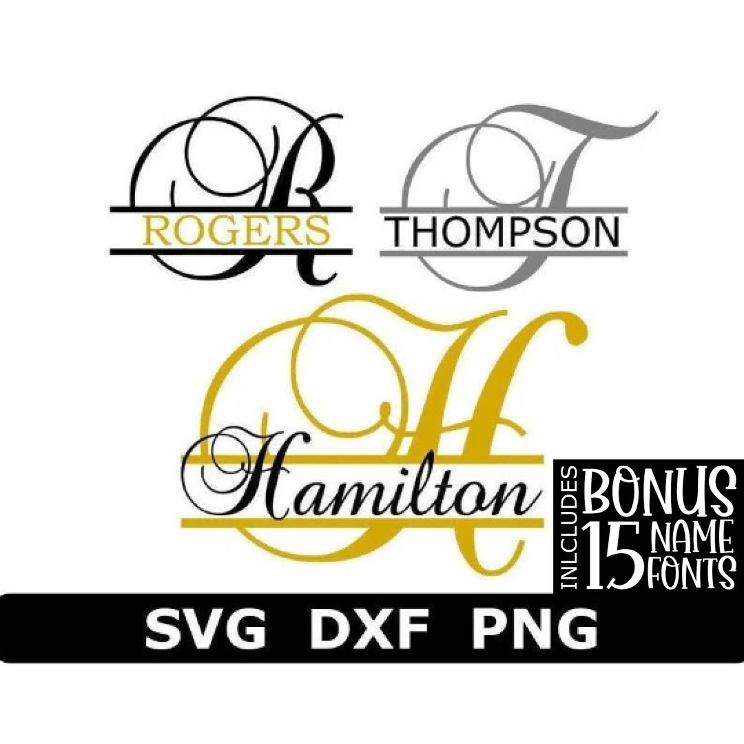 Split Monogram SVG/DXF/PNG, Fancy Script Frames Alphabet 15 Name Fonts ...