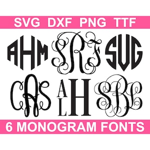 Pacchetto font Monogram SVG + TTF, 6 font, alfabeti monogramma, download immediato (file svg, png, dxf singoli + file TTF installabili)