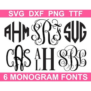 Monogramm-Schriftpaket TTF, 6 Schriftarten, SVG-Monogramm-Alphabete, Sofortiger Download einzelne SVG, PNG, dxf-Dateien installierbare TTF-Dateien Bild 1