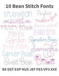 10 BX Embroidery Fonts Bundle: Cursive Bean Stitch Neckline, Coquette Bows Font, PES + 7 Formats (Instant Download)