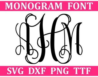 Monogram SVG + TTF Interlocking Monogram Font, School Monogram, Digital Download, Cut Files, 52 svg/png/dxf files + installable TTF file