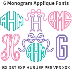 6 BX Embroidery Monogram Fonts Applique Bundle - Satin Stitch, PES + 7 formats (Instant Download)