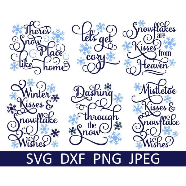 Winter SVG Bundle, Winter Wishes, Snowflakes Kisses, Digital Download, Cut Files, Sublimation, Clipart (6 individual svg/dxf/png/jpeg files)