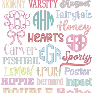 23 Machine Embroidery BX Font Bundle: Scalable Light Sketch Stitch Fonts, Monogram Font Bundle, BX Format ONLY! (Instant Download)