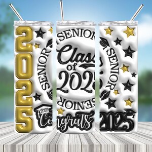 Abschluss Tumbler Wrap PNG, Klasse von 2025 3D Aufgeblasene Tumbler Wrap PNG, 20 Unzen Skinny Tumbler Wrap, 3D Hauch Sublimation PNG