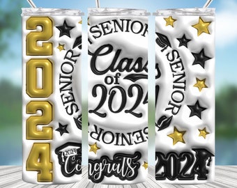 Graduation Tumbler Wrap PNG, Class of 2024 3D Inflated Tumbler Wrap PNG, 20oz Skinny Tumbler Wrap, 3D Puff Sublimation PNG, Instant Download