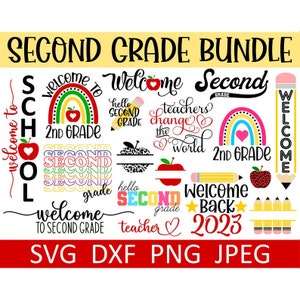 Second Grade SVG Bundle, 2nd Grade SVG, School Teacher SVG, Digital Download, Cut Files, Sublimation (17 individual svg/png/dxf/jpeg files)