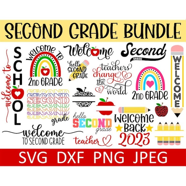 Second Grade SVG Bundle, 2nd Grade SVG, School Teacher SVG, Digital Download, Cut Files, Sublimation (17 individual svg/png/dxf/jpeg files)