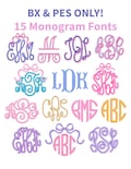 15 BX Embroidery Monogram Fonts Bundle, Machine Embroidery Alphabet, BX Font & PES, Chain, Heart, Lace, Fishtail, Bow, Instant Download