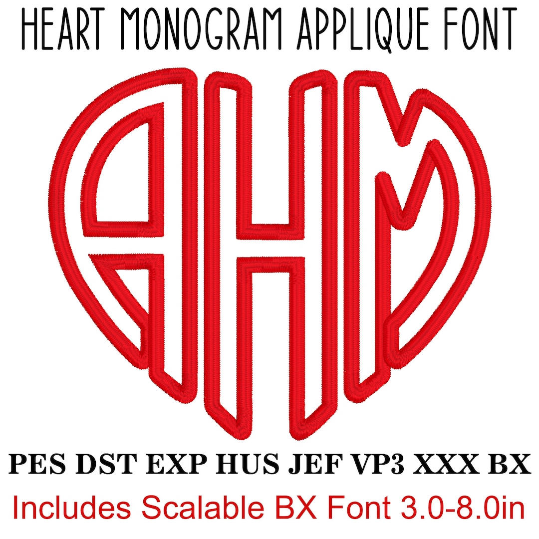 Heart Monogram Embroidery Font, MACHINE EMBROIDERY, Heart