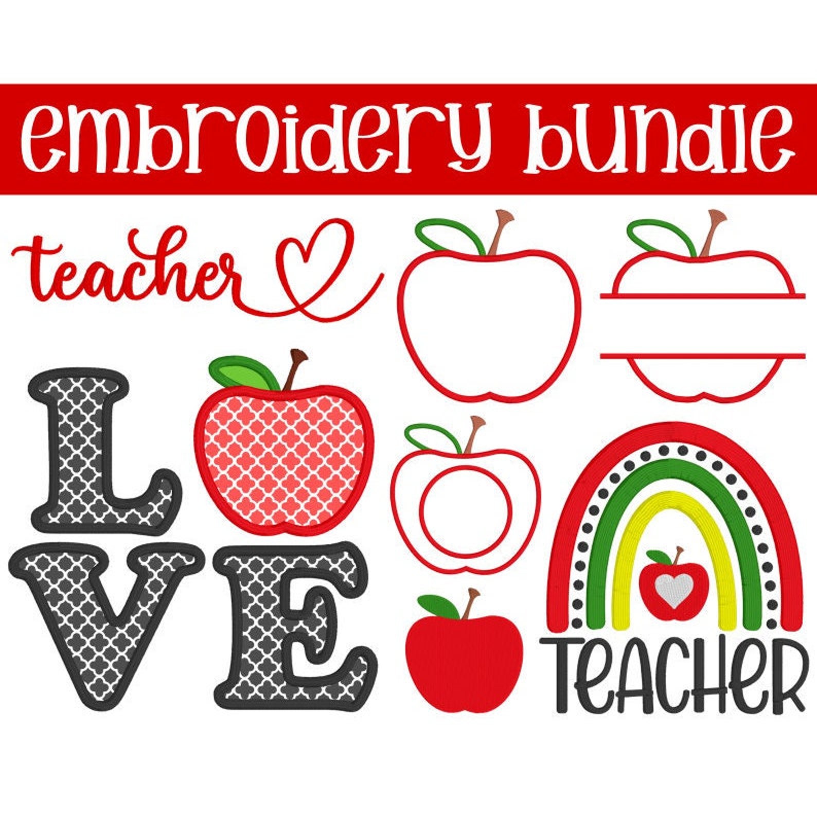 Teacher Embroidery Designs Bundle MACHINE EMBROIDERY Teacher Etsy