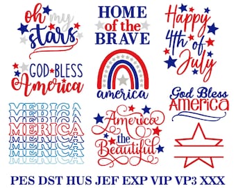 4th of July Embroidery Designs: Patriotic Bundle 5x7 Hoop + some 4x4, 6x10 Hoop, PES + 7 formats (Instant Download)