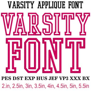 Varsity Outline Applique Font:  Satin Stitch Embroidery Design BX File Included (Instant Download)
