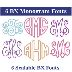 6 BX Embroidery Monogram Fonts Bundle: Pearls Monogram, Chain Monogram, Heart Applique Font, 4x4, 5x7, 7x12 Hoop (Instant Download)