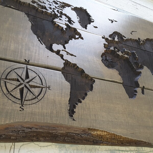 Laser Cut Wood Craved World Map Etsy