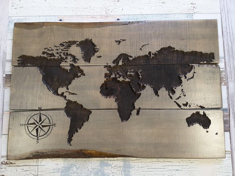 CARVED Wood World Map LIVE EDGE World Map Wall Art Travel Etsy