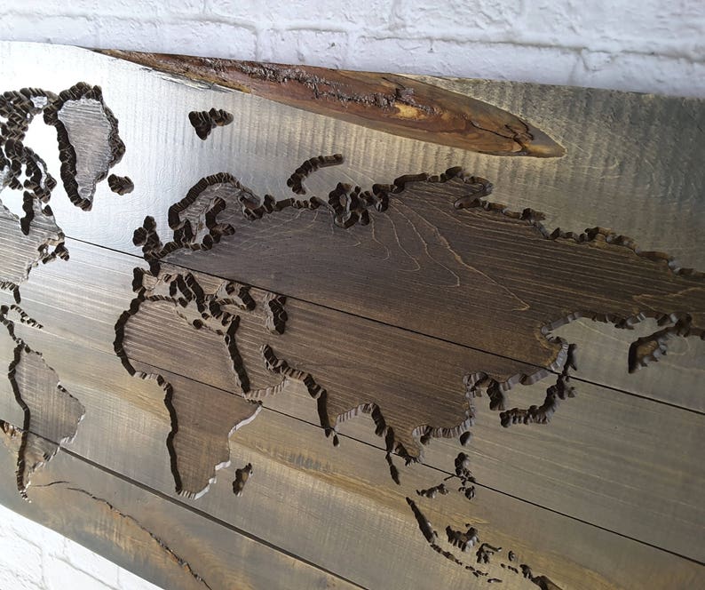 CARVED Wood World Map LIVE EDGE World Map Wall Art Travel Etsy
