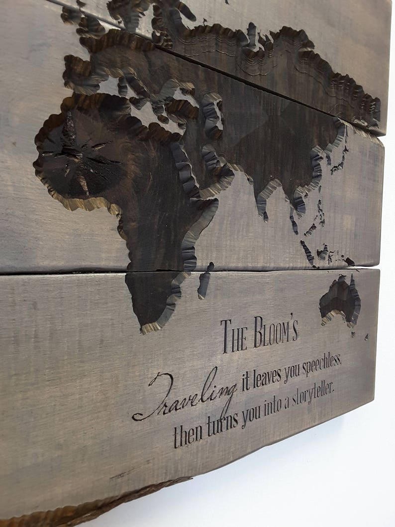 CARVED Wood World Map LIVE EDGE World Map Wall Art Travel Etsy