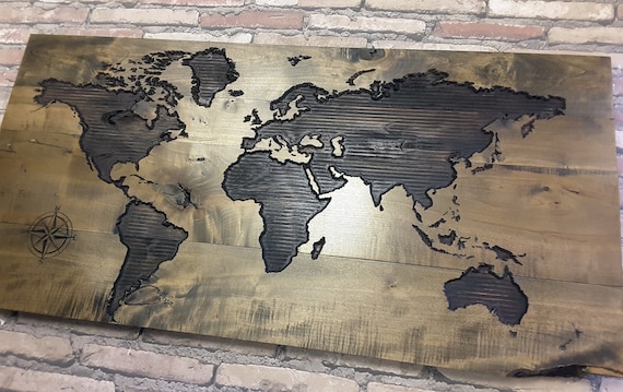 Wooden Live Edge World Map | Custom Carved World Map