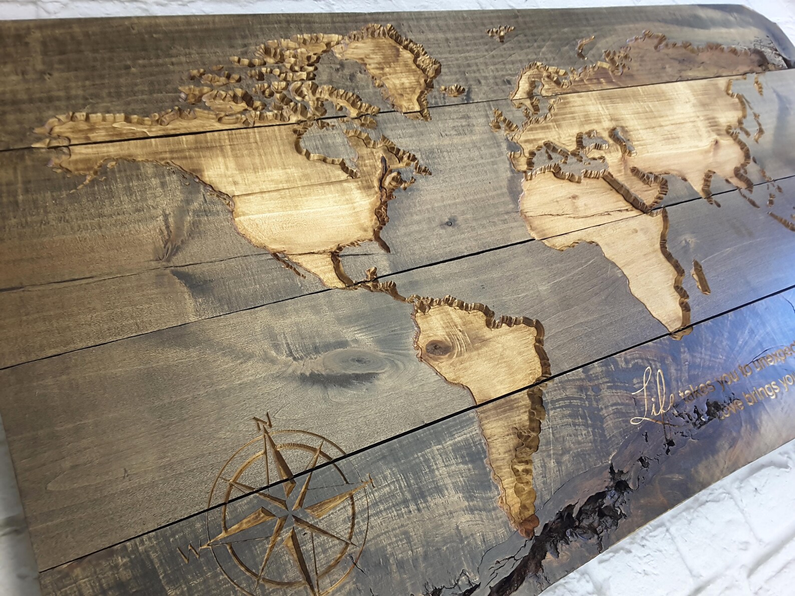 CARVED Wood World Map LIVE EDGE World Map Wall Art Travel Etsy