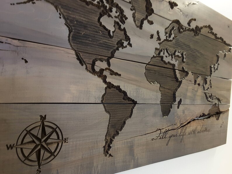 carved wood world map live edge world map wall art travel etsy carved wood world map