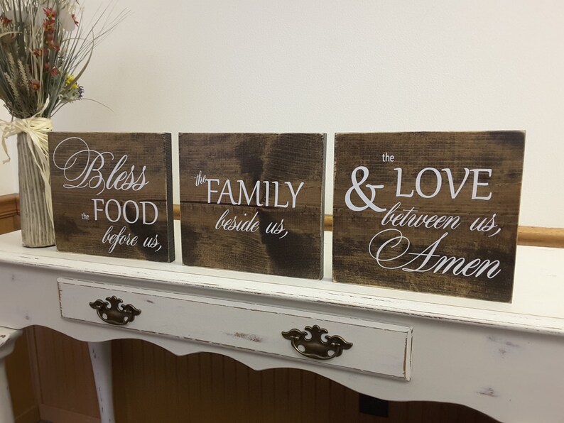 Inspirational Wall Art Decor Wood Hanging Dining Room Gifts Bless The Food Before Us 3pc Es