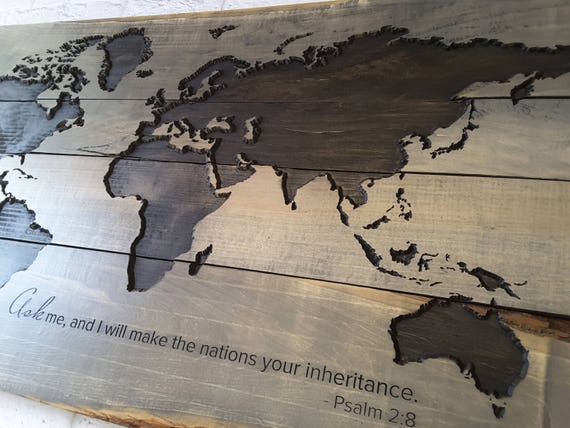 Carved Wood World Map Wall Art