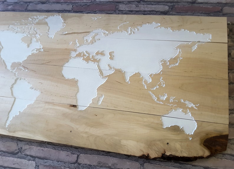 CARVED Wood World Map LIVE EDGE World Map Wall Art Travel Etsy