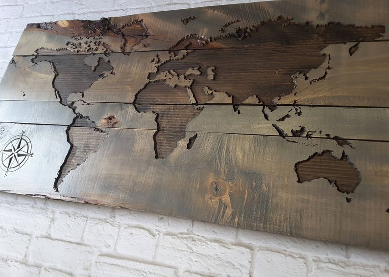 CARVED Wood World Map LIVE EDGE World Map Wall Art Travel Etsy