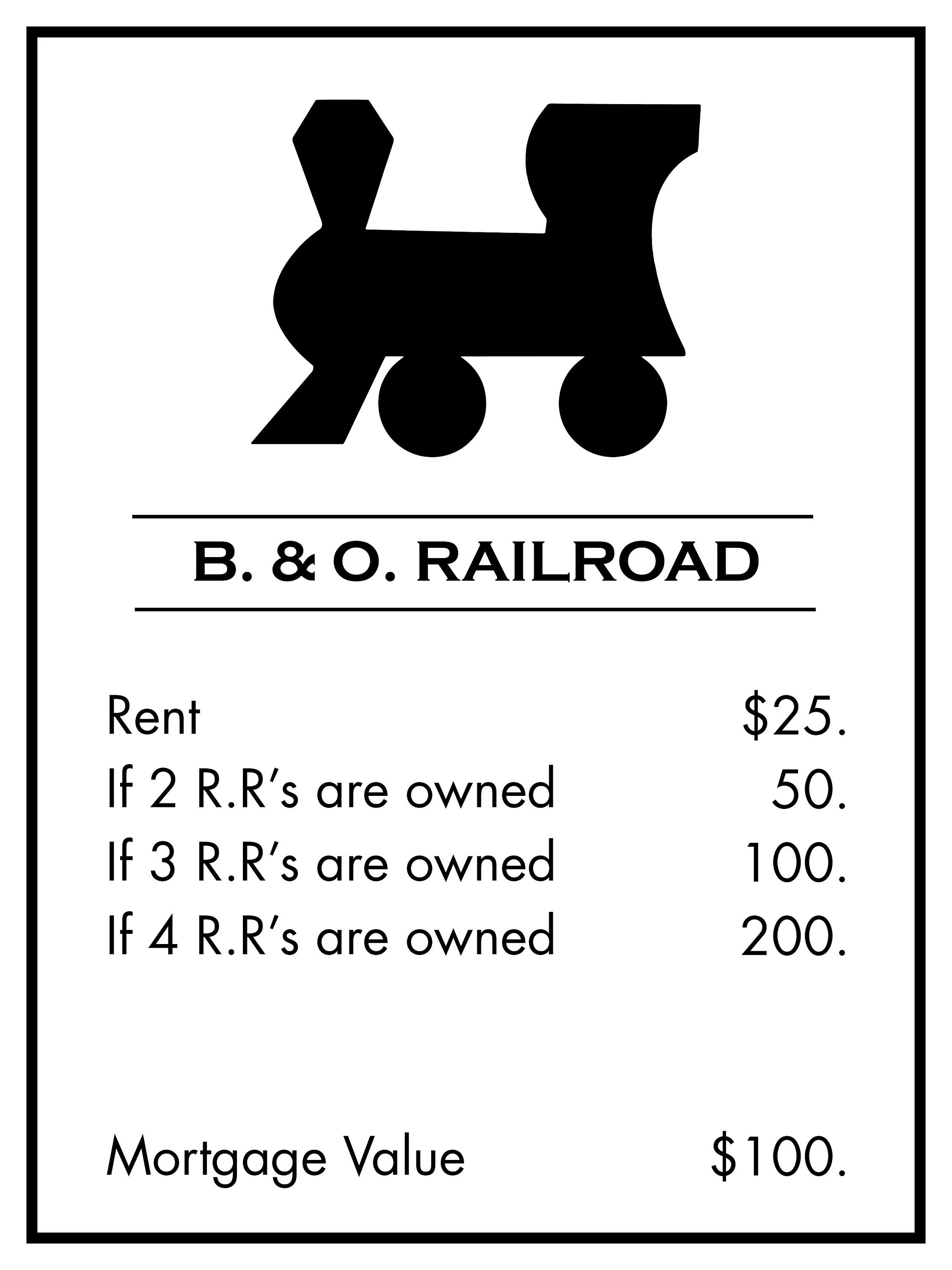 Monopoly Title Deed Poster B&O Railroad Sized at 18x24 ALL Etsy