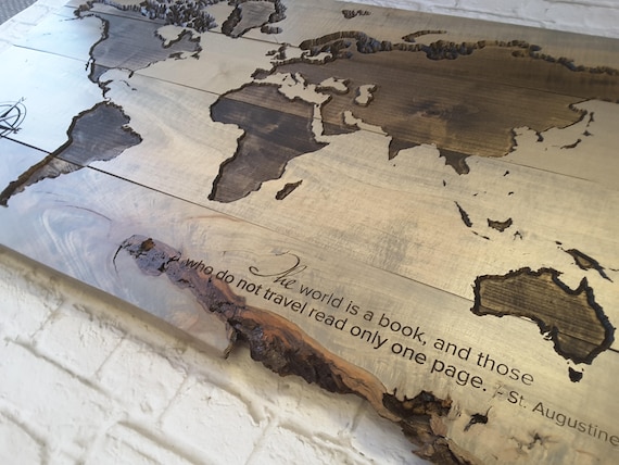 Wooden Live Edge World Map | Custom Carved World Map