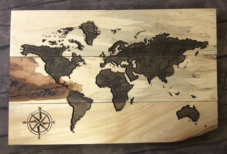 CARVED Wood World Map LIVE EDGE World Map Wall Art Travel Etsy