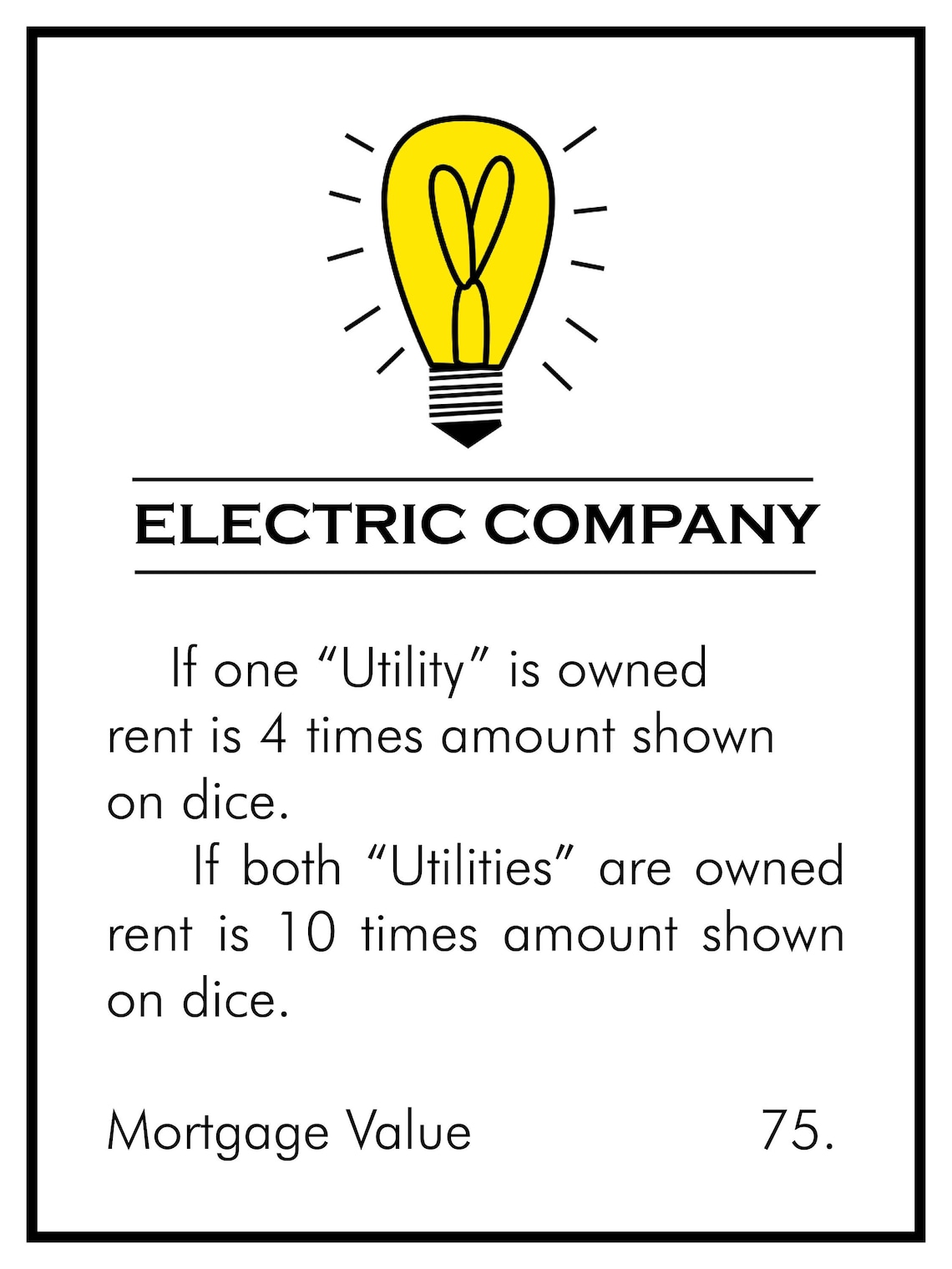 Monopoly Title Deed Poster Electric Company Sized at 18x24 Etsy