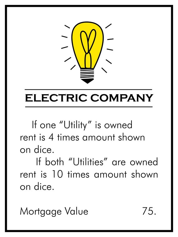 Monopoly Title Deed Poster Electric Company Sized at 18x24 | Etsy