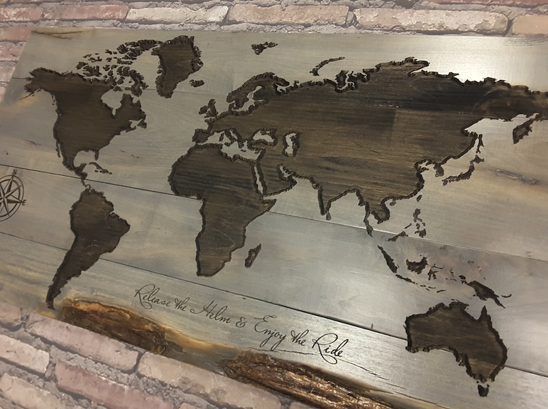 CARVED Wood World Map LIVE EDGE World Map Wall Art Travel Etsy