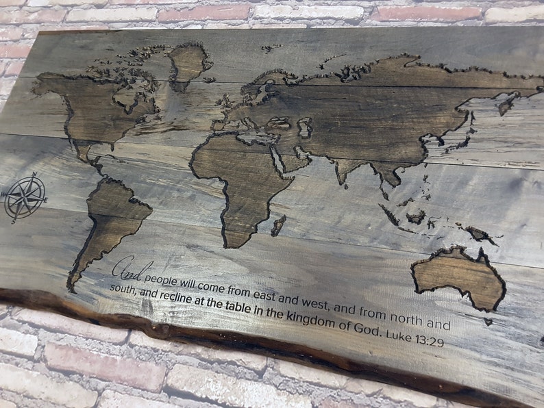CARVED Wood World Map LIVE EDGE World Map Wall Art Travel Etsy