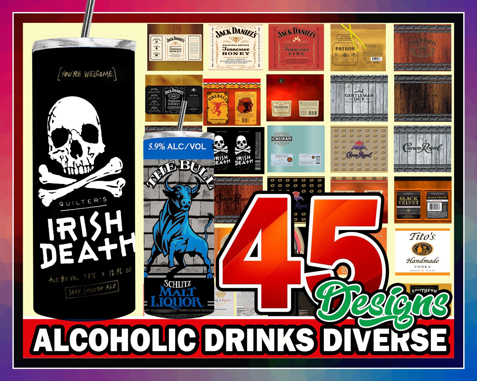 45 Designs Alcoholic Drinks Diverse Designs Tumber Tumbler Etsy