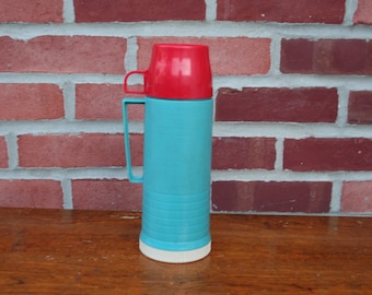 Vintage Red & Turquoise Thermos Beverage Jug Cooler