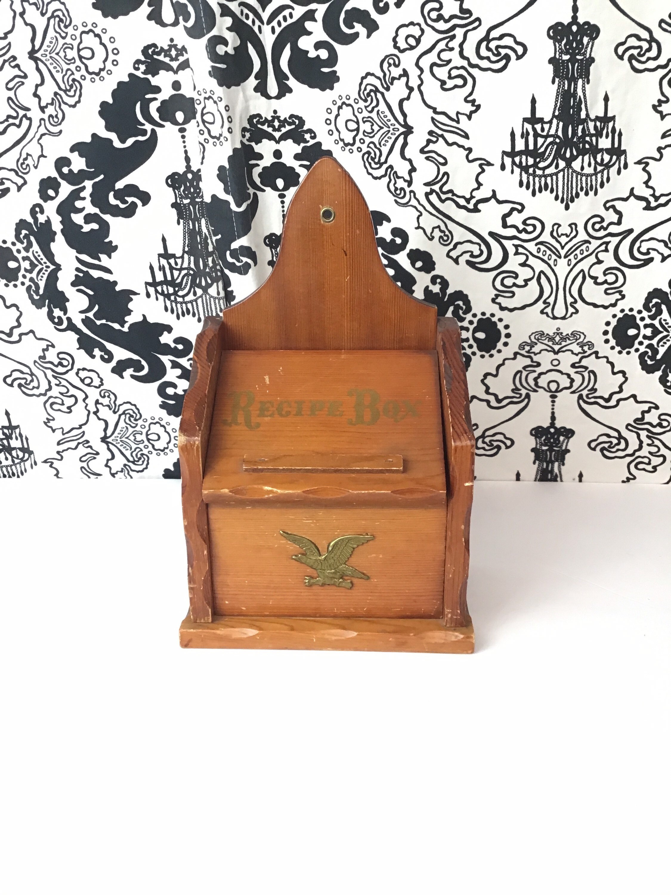 Caja de recetas de madera vintage tallada ornamentada con | Etsy