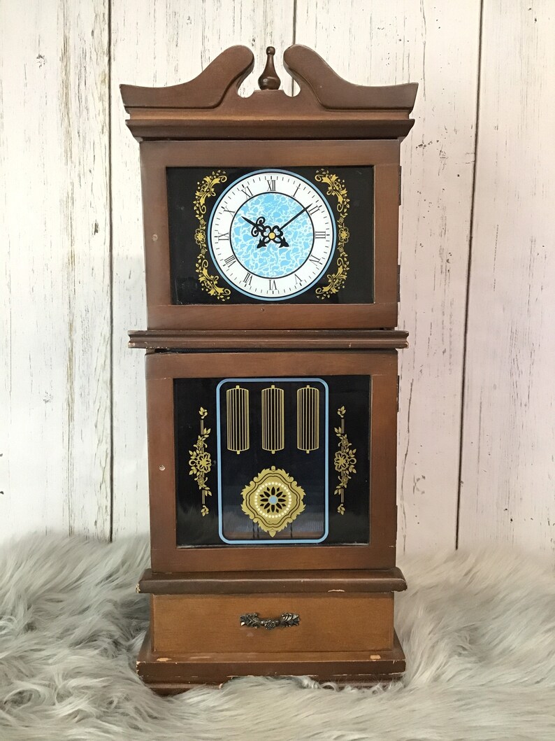 Vintage Wooden Grandfather Clock Jewelry storage altar box Etsy