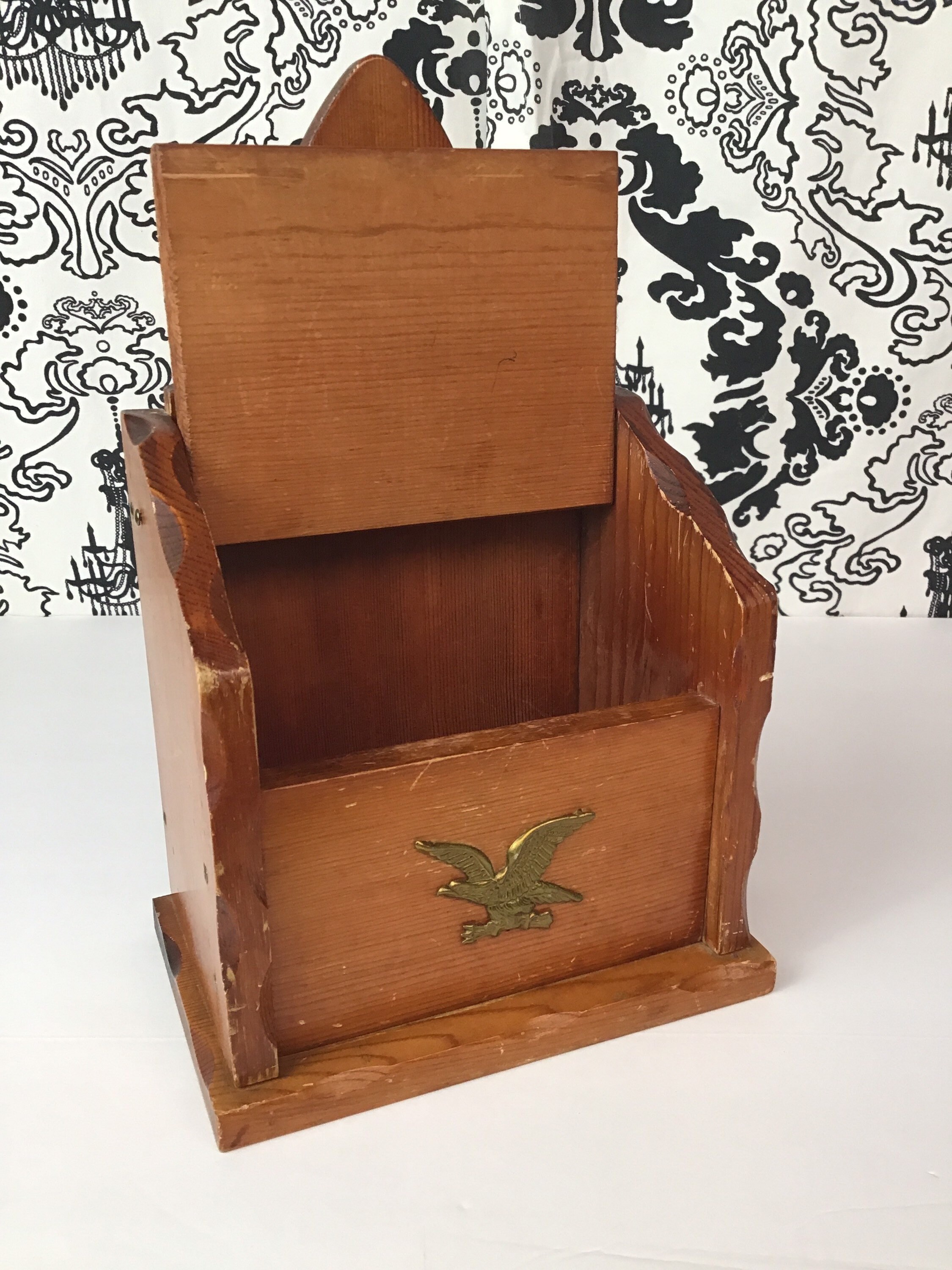 Vintage Wood Recipe Box Carved ornate with metal eagle. Wall Etsy