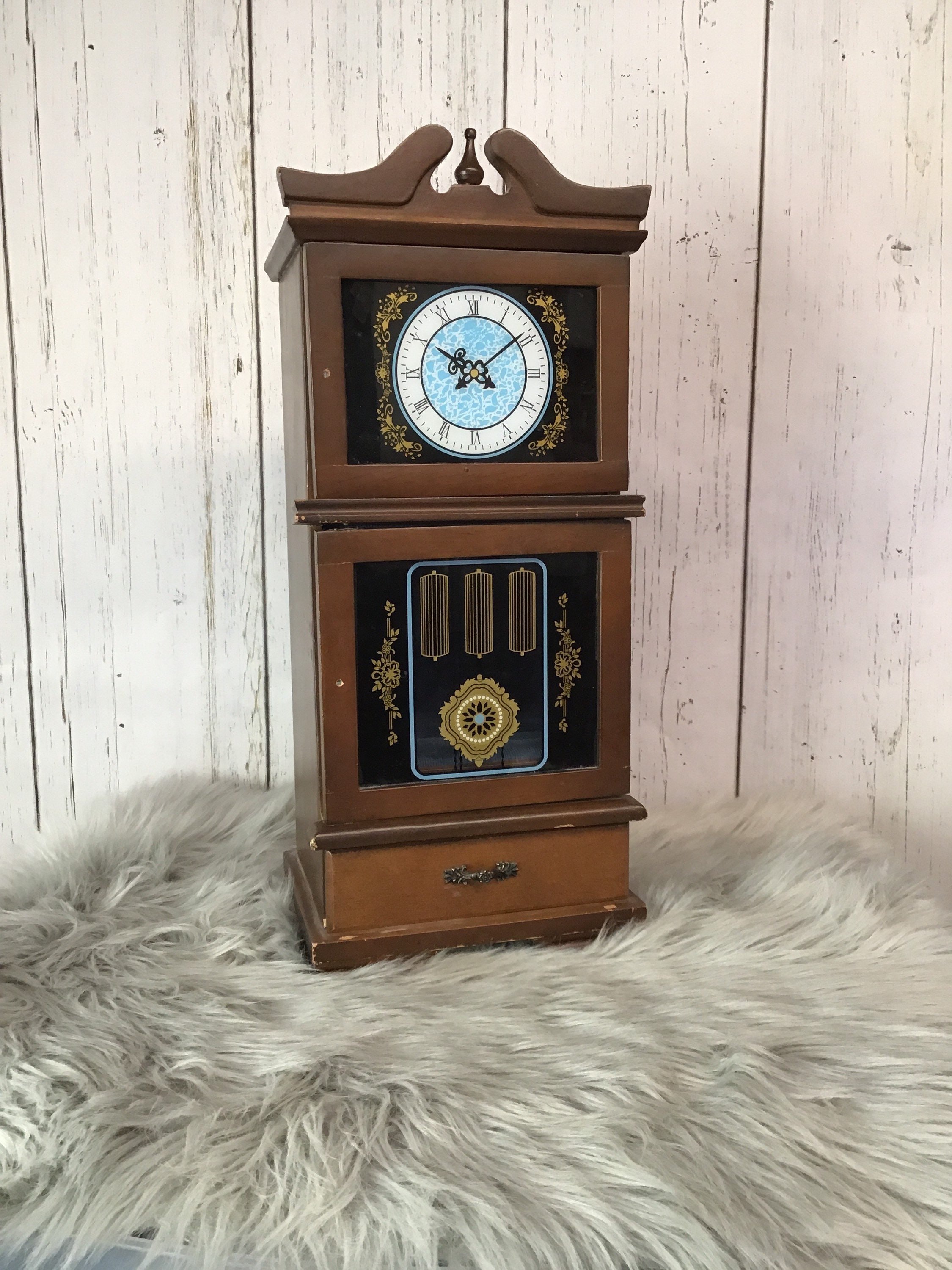 Vintage Wooden Grandfather Clock Jewelry storage altar box Etsy