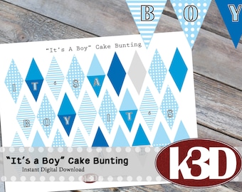 Mini Cake Bunting "It's a Boy", Printable Cake Banner, Cake Decoration, Digital Download